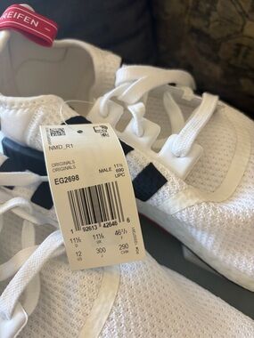 adidas White Knit Sneakers with Black and Red Accents